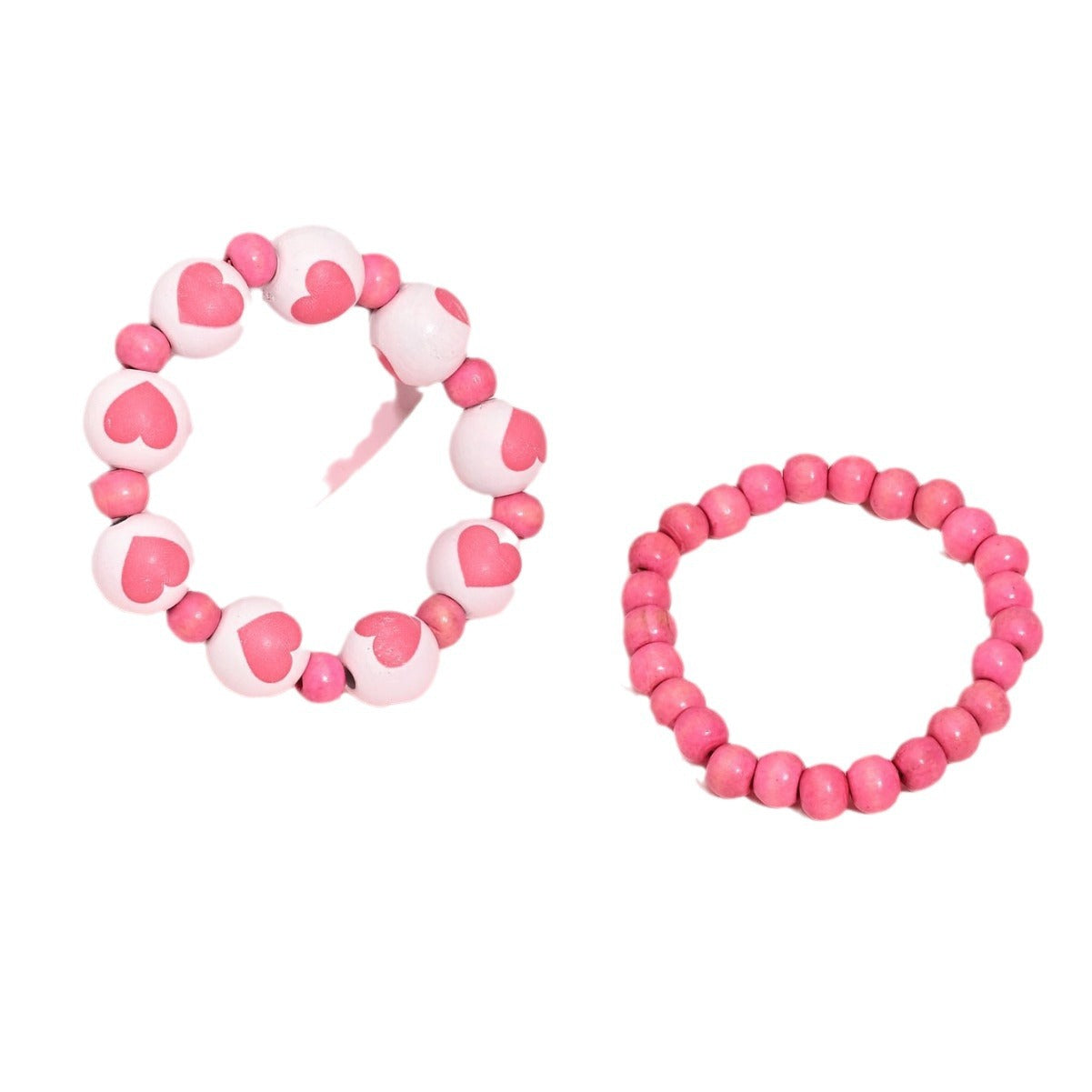 Wholesale New style fresh sweet wooden beads heart-shaped printed round beads beaded bracelet for girlfriend Valentine's Day bracelet suit