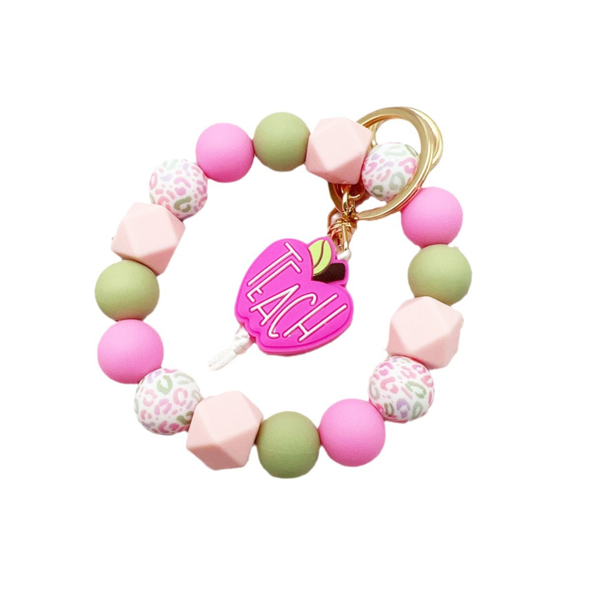 Wholesale Teachers'  Day Apple TEACH Silicone Color Silicone Beads Keychain