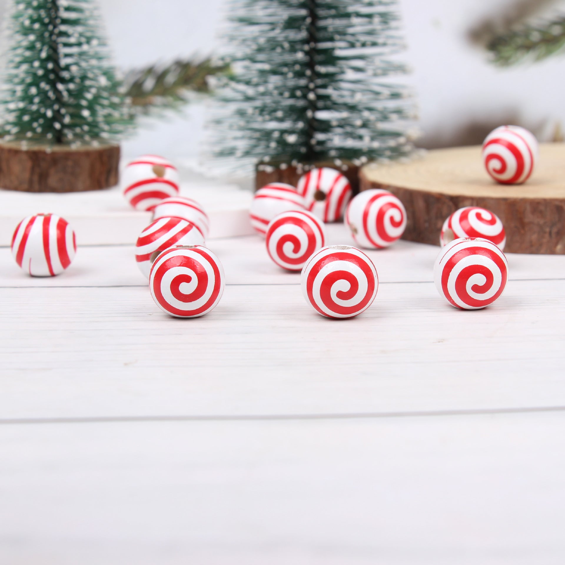 Wholesale 20pcs 16mm Christmas Candy Spiral DIY Colorful Festive Wooden Beads