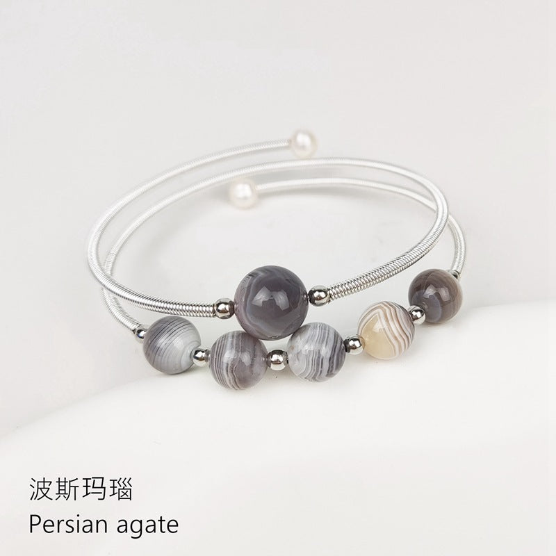 Wholesale Natural Crystal Blue Phosphorus Radiant Natural Stone Irregular Wrapped Silk Handmade Wrapped Wire Bracelet