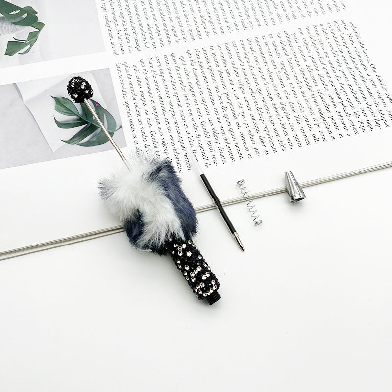wholesale beadable pens Leopard Fur Ball Heavy Industries DIY Full of Diamonds Rainbow Color Cute Ballpoint Pen