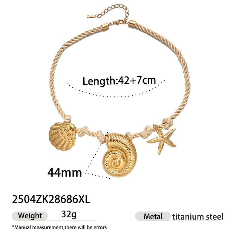 Wholesale Tyna European and American Light Luxury 18K Gold Stainless Steel Conch Sea Star Sun Thick Rope Necklace All-match Cross-border Trendy Jewelry