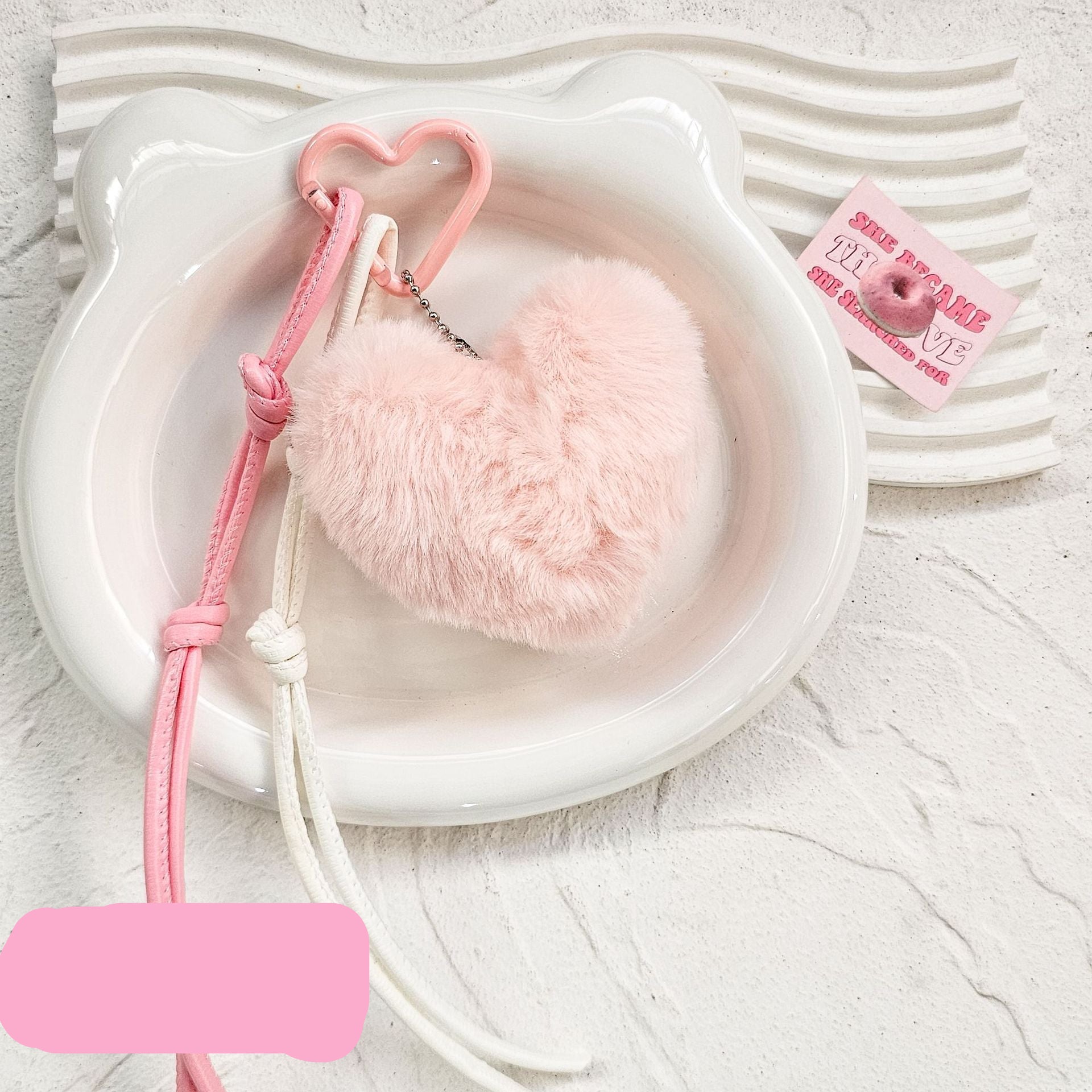 Wholesale 2pcs Pink Heart Plush Keychain