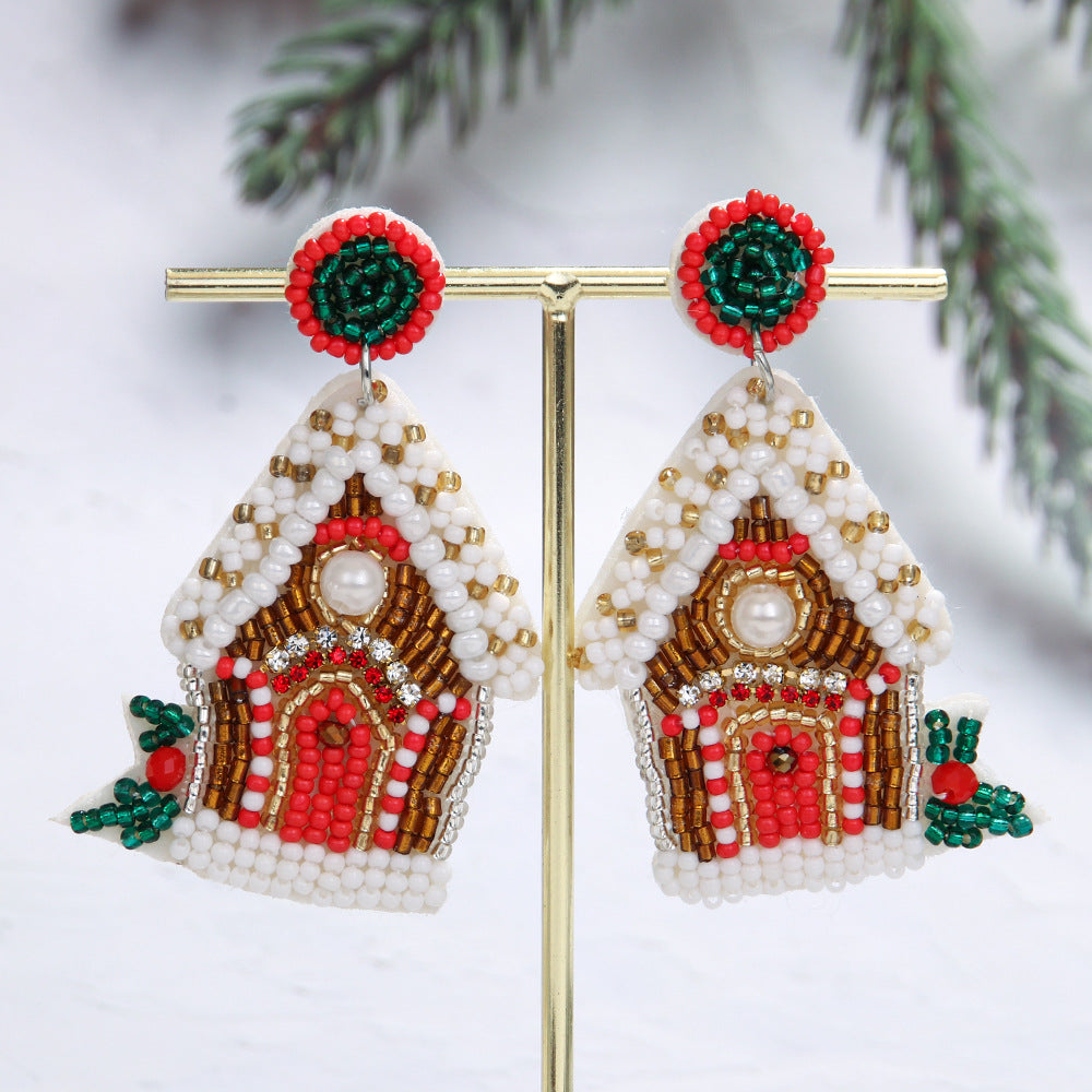 Wholesale Christmas Tree Style Exaggerated Pure Handmade Beaded Rice Bead Earrings