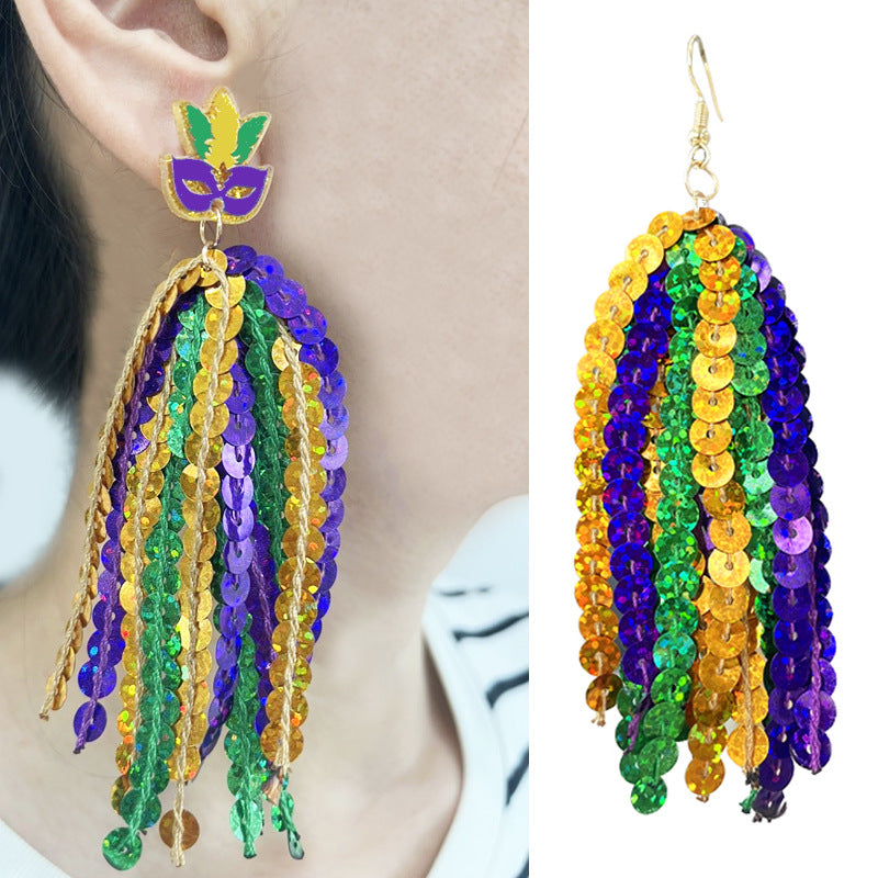 Wholesale Carnival Atmosphere, Multiple Materials, Glitter, Tassels, Bright Beads, Feather Earrings
