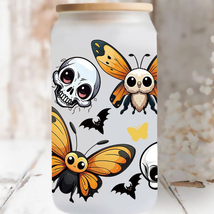 Wholesale Black and white cartoon ghost  16oz Cup UV DTF Wraps