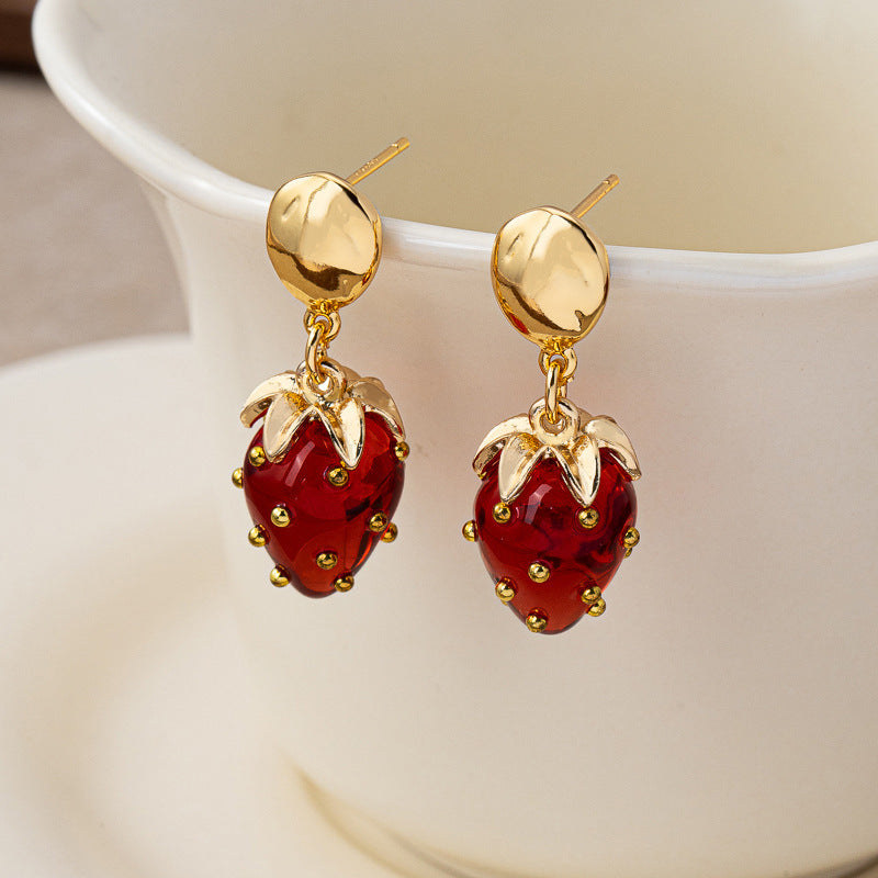 Wholesale Red three-dimensional strawberry earrings