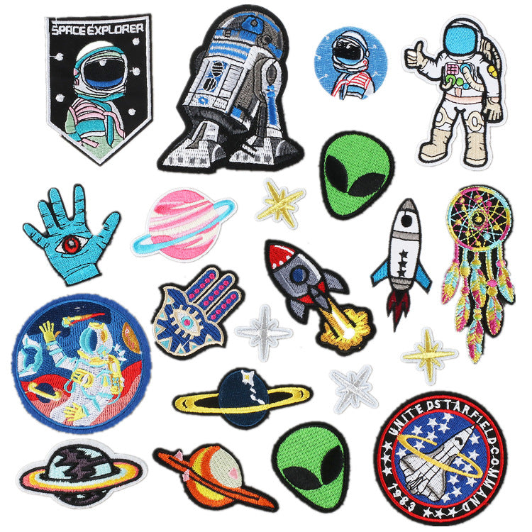 Wholesale Polyester Iron On Embroidered Patches Astronaut Space Rocket Design DIY Decorative Applique For Clothing Boutique Resale