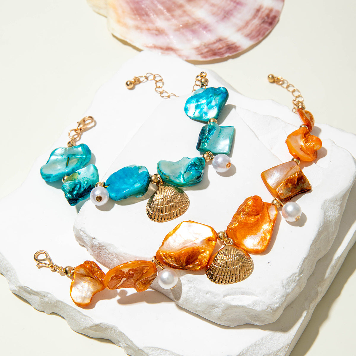 Wholesale Ocean Style Shell Starfish Bracelet Imitation Pearl