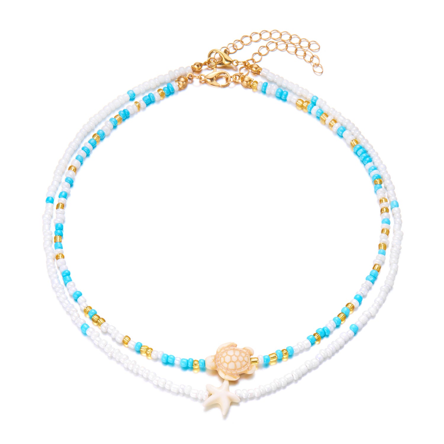 Wholesale Bohemian Starfish Colorful Rice Bead Necklace Set