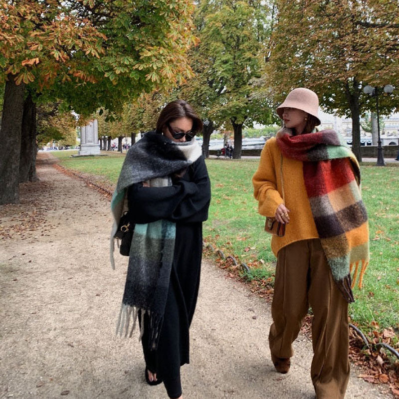 Wholesale Long Tassel New Rainbow Plaid Scarf