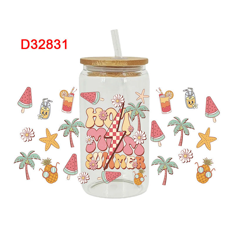 Wholesale  Summer Beach Ice Cream  16oz Cup UV DTF Wraps