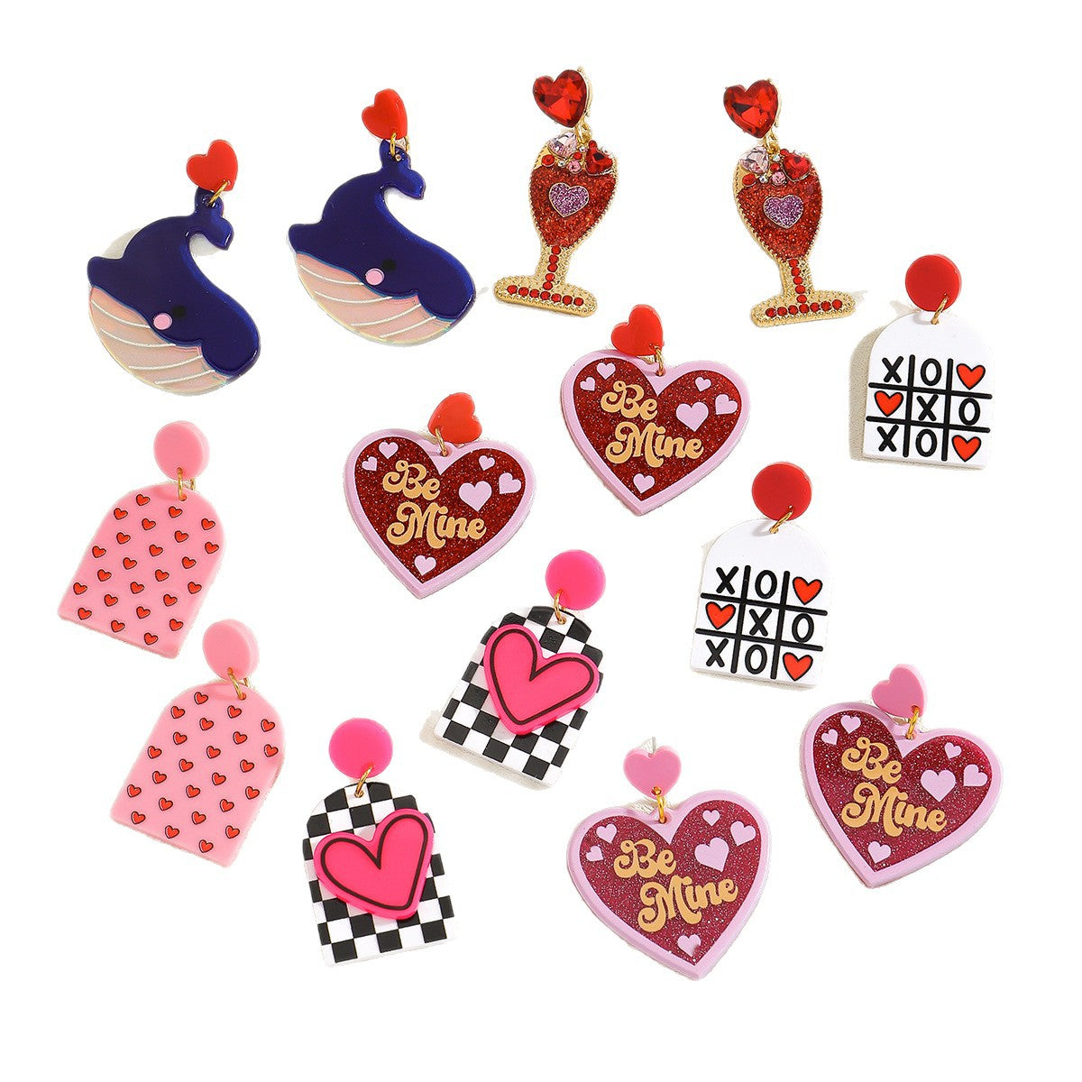 Wholesale Valentine' s Day Love Whale Wine Glass Letter Set Acrylic Earrings