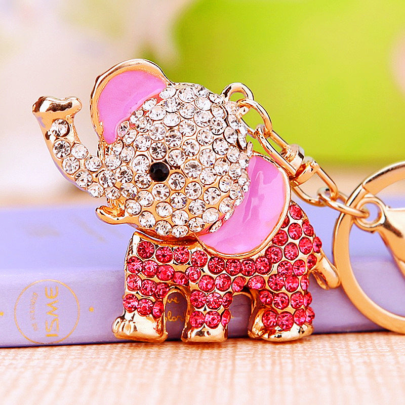 Wholesale Crystal studded diamond elephant cute metal keychain