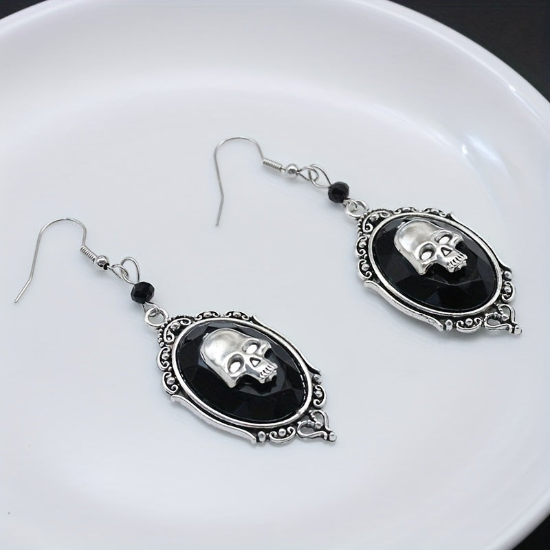 Wholesale 20pcs Punk Exaggerated Retro Skull Black Gem Earrings