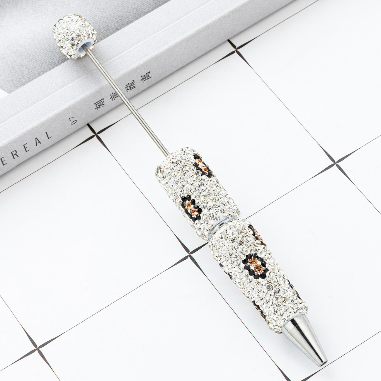 Wholesale Leopard print multi-color plastic diamond studded  beadable pens