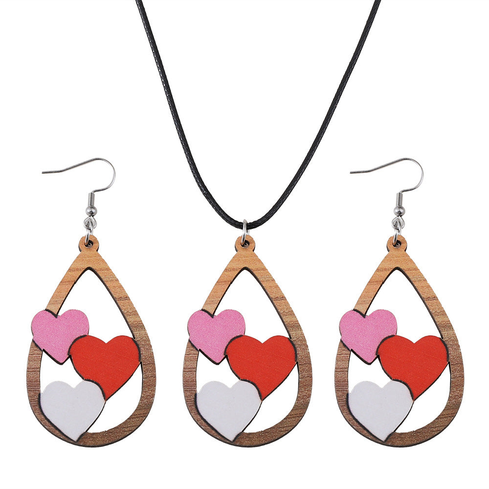 Wholesale  Wooden  Water Drops Love Earrings  Necklace suit