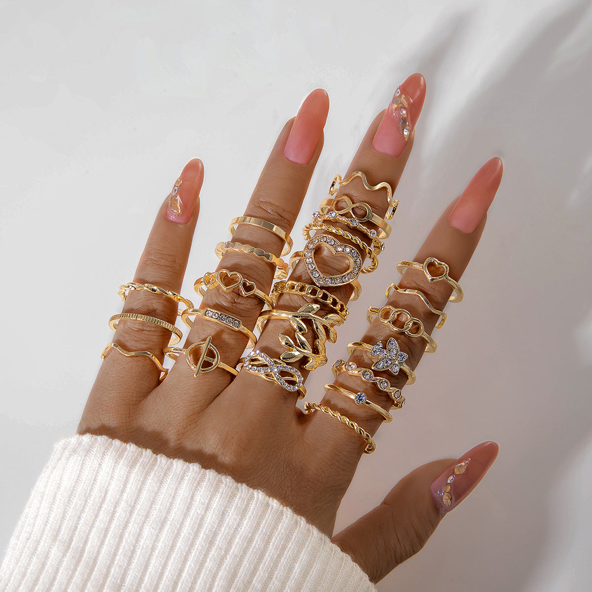 Wholesale Fashionable and versatile leaf heart personality geometric ring set