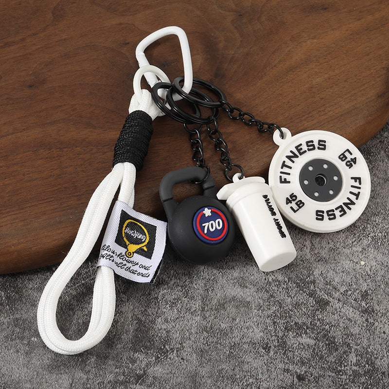 Wholesale Creative mini fitness barbell keychain