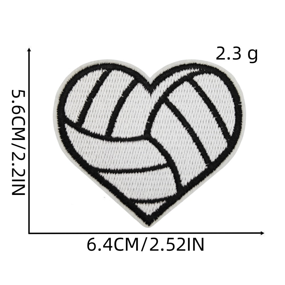 Wholesale Heart Shaped Sports Embroidered Patch Cartoon Soccer Basketball Bowling Design Polyester Thread Hat Decorative Accessory Fashion Craft Supply
