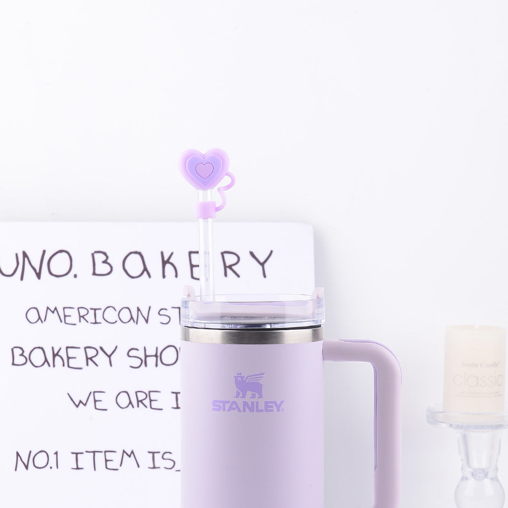 Wholesale  New Creative 10mm Colorful Heart Straw Cap Dustproof 7.5cm Silicone Protective Cup Cover Anti-Fall Accessories