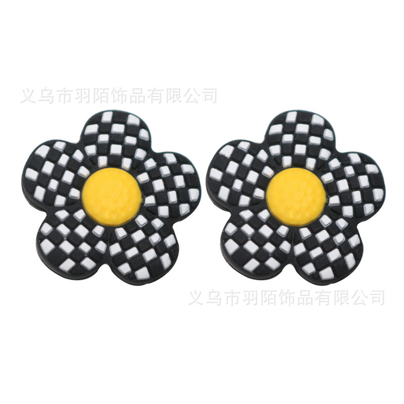 Wholesale 20pcs Checkerboard Flower Silicone Beads