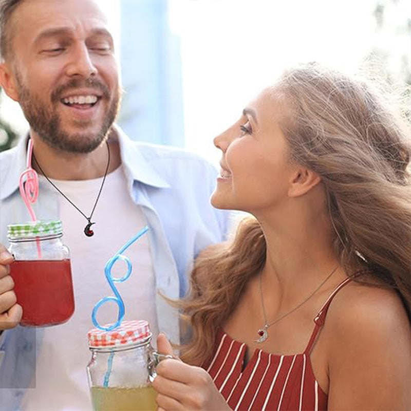 Wholesale Couple Patchwork Two-color Clavicle Chain Diamond-encrusted Love Angel Demon Feather Wings Heart-shaped Pendant Valentine's Day Necklace