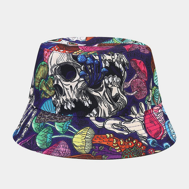 Sombrero de cubo reversible de patrón de champiñones de algodón al por mayor