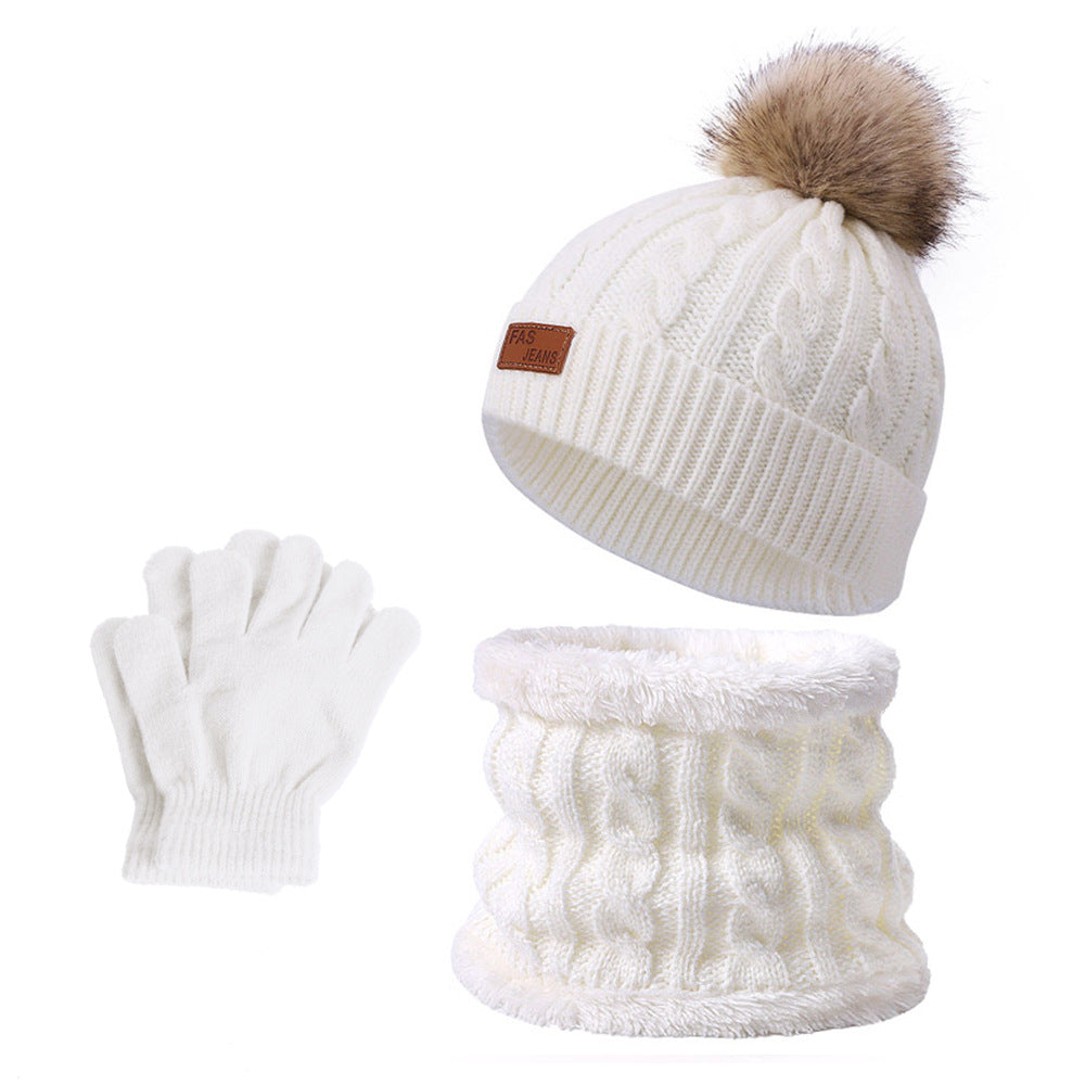 Wholesale Winter Baby Infant Child Warm Plus Velvet Thickened Scarf Pompom Hat Two-piece Set