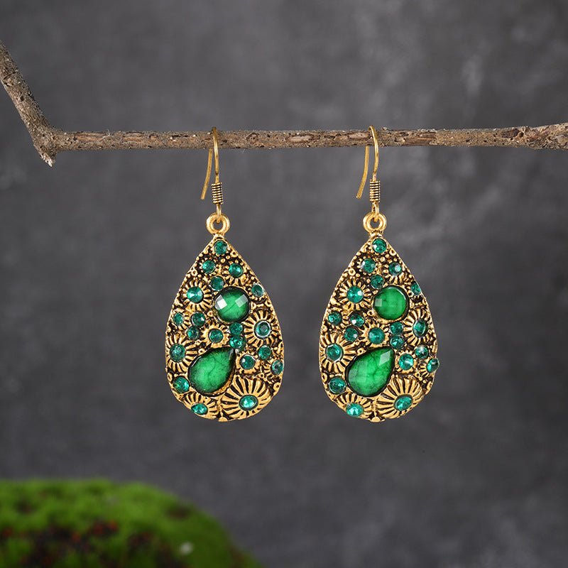 Wholesale Creative Water Drop Gem Set with Diamonds for Ancient Ethnic Style Earrings