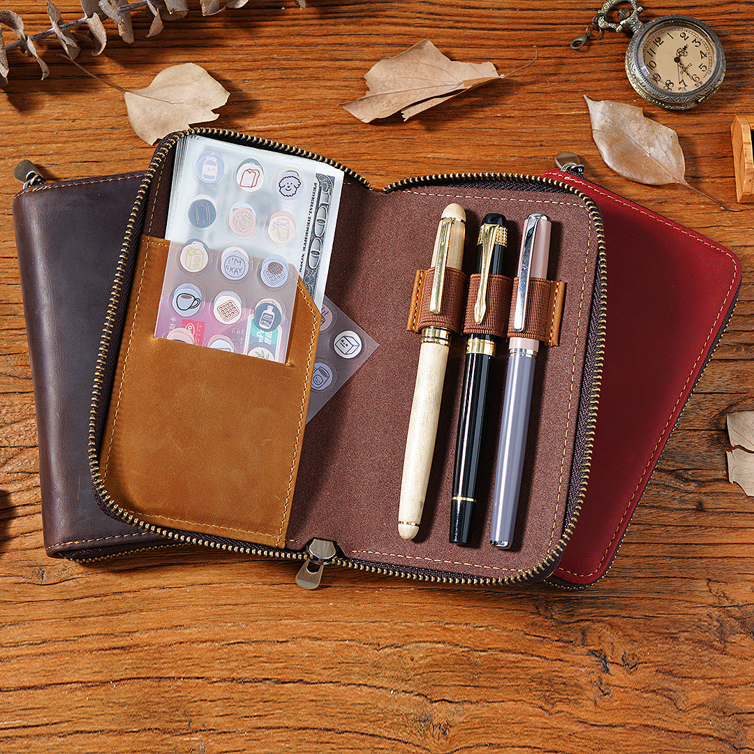Wholesale Three-pack Zippered Cowhide Pencil Case