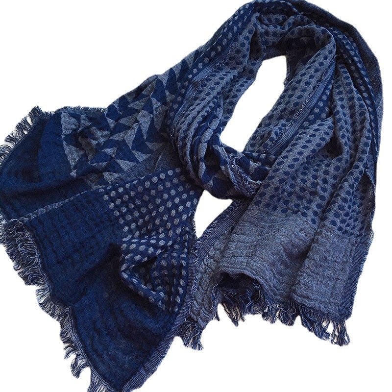 Wholesale of 2023 Autumn and Winter Batik Dyed Tibetan Blue Five Pointed Star Jacquard Scarves Printed Warm Shawl Scarves