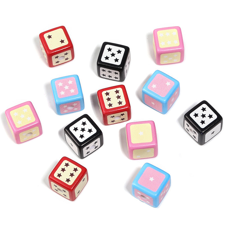 Wholesale 50pcs Macaron Five-pointed Star Dice Printed Square Beads Acrylic Square Mobile Phone Chain Keychain Diy Beads