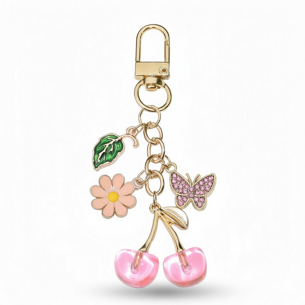 Wholesale Cherry butterfly ladybug  green leaf keychain Y2K bag pendant
