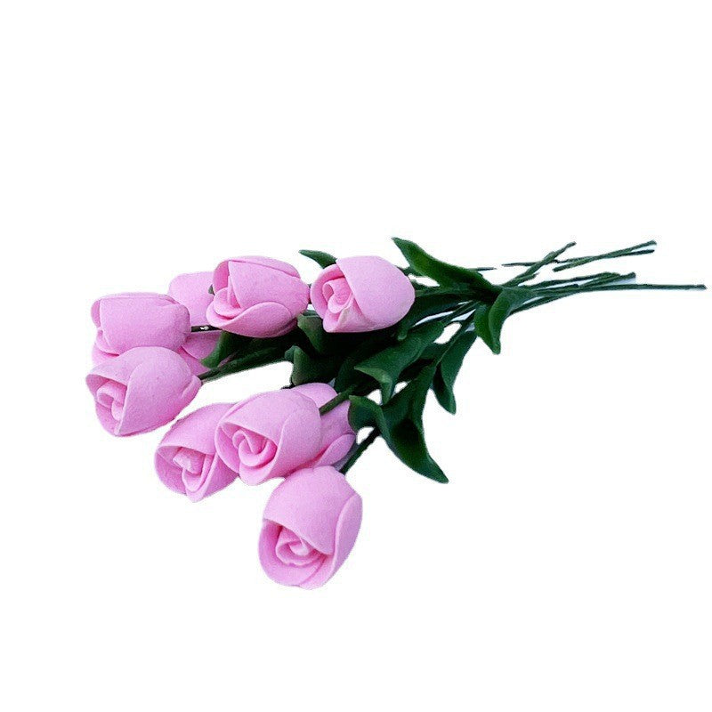 Wholesale 1:12 doll house accessories mini clay flower single flower flower arrangement  tulip rose leaves pure hand made