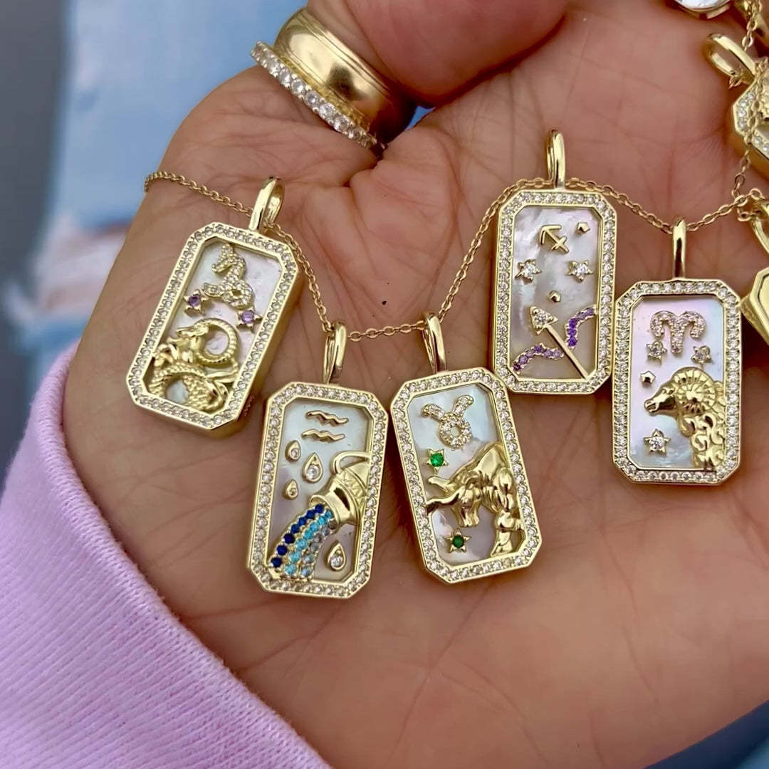 Wholesale of Twelve Constellations Art Retro Style Square Bronze Necklaces