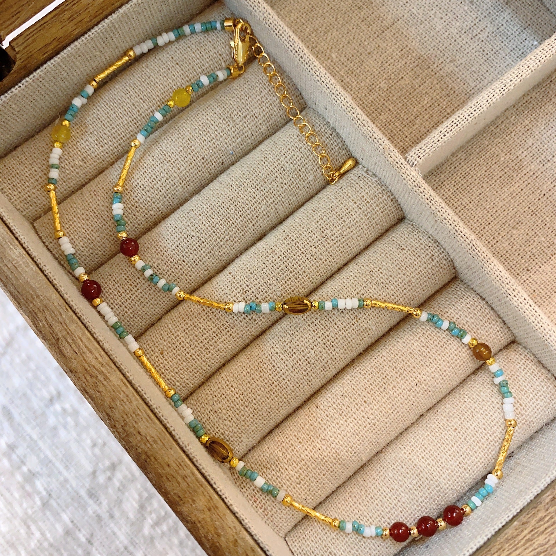 Wholesale Natural Stone Freshwater Pearl Colored Glass Beaded Necklace