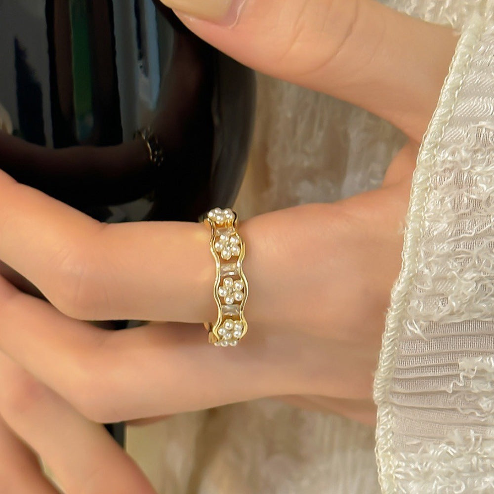 Wholesale Water Shell Inlay Autumn and Winter Trend Fashion Niche Design Light Luxury High-end Open Rings