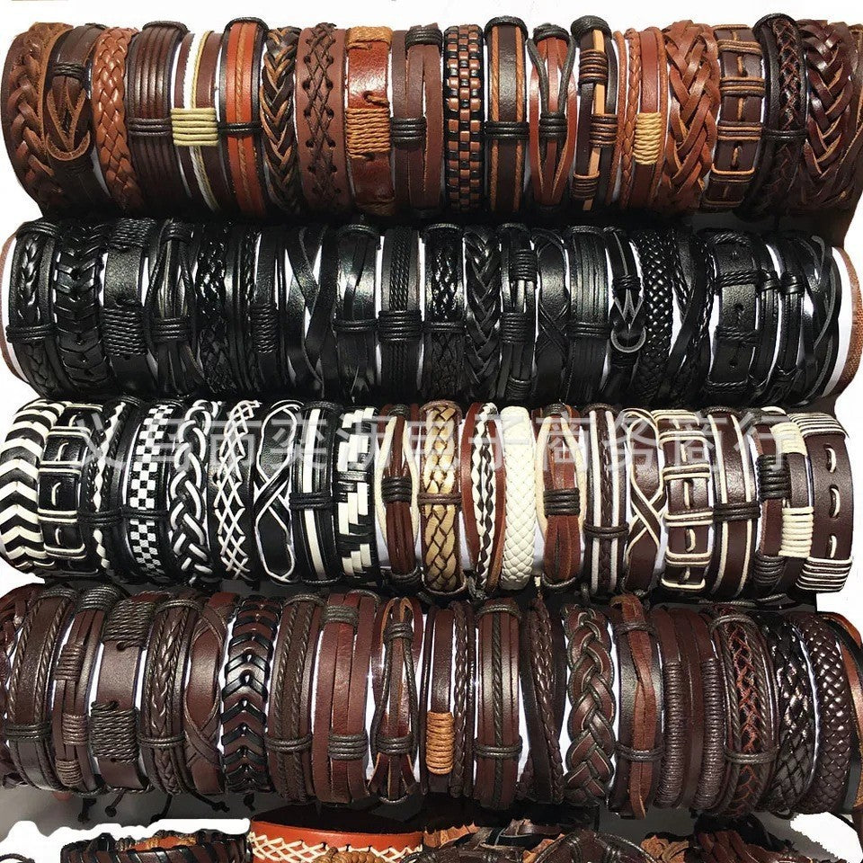Wholesale 100 arbitrary mixed color hand-woven leather bracelet