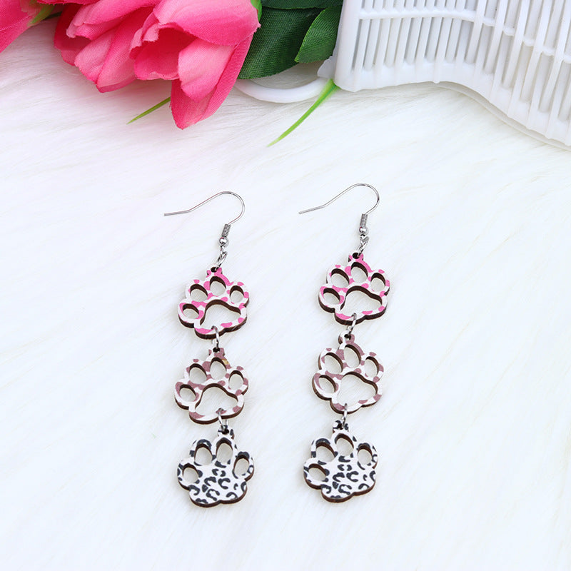 Wholesale MOM Love Dog Claw Wooden Earrings