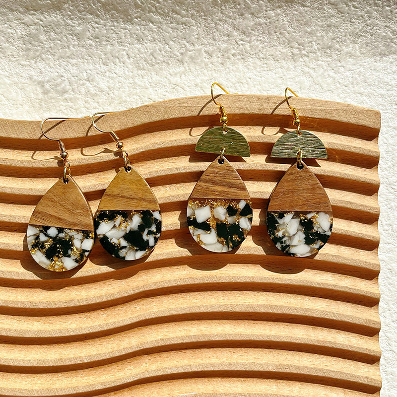 Wholesale Wooden resin spliced gold foil Acrylic Earrings