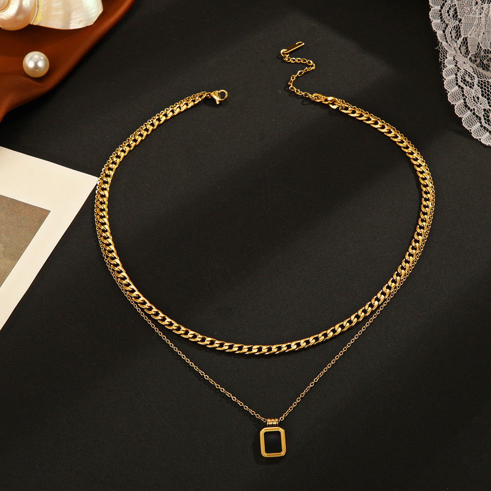 Wholesale double layer square stainless steel necklace Cuban chain