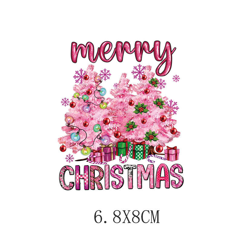 Wholesale 5pcs/pack Pink Christmas Heat Transfer Printing UV DTF Ready to Press Transfers Wraps