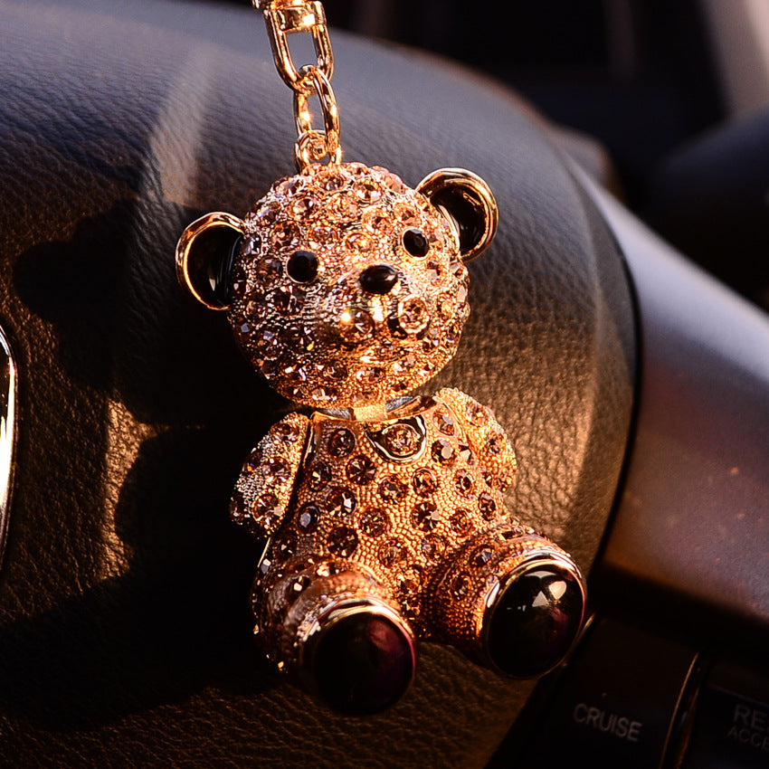 Wholesale Stylish Rhinestone Bear Keychain Car Key Accessory Bag Charm Champagne Zinc Alloy Wedding Gift For Resale