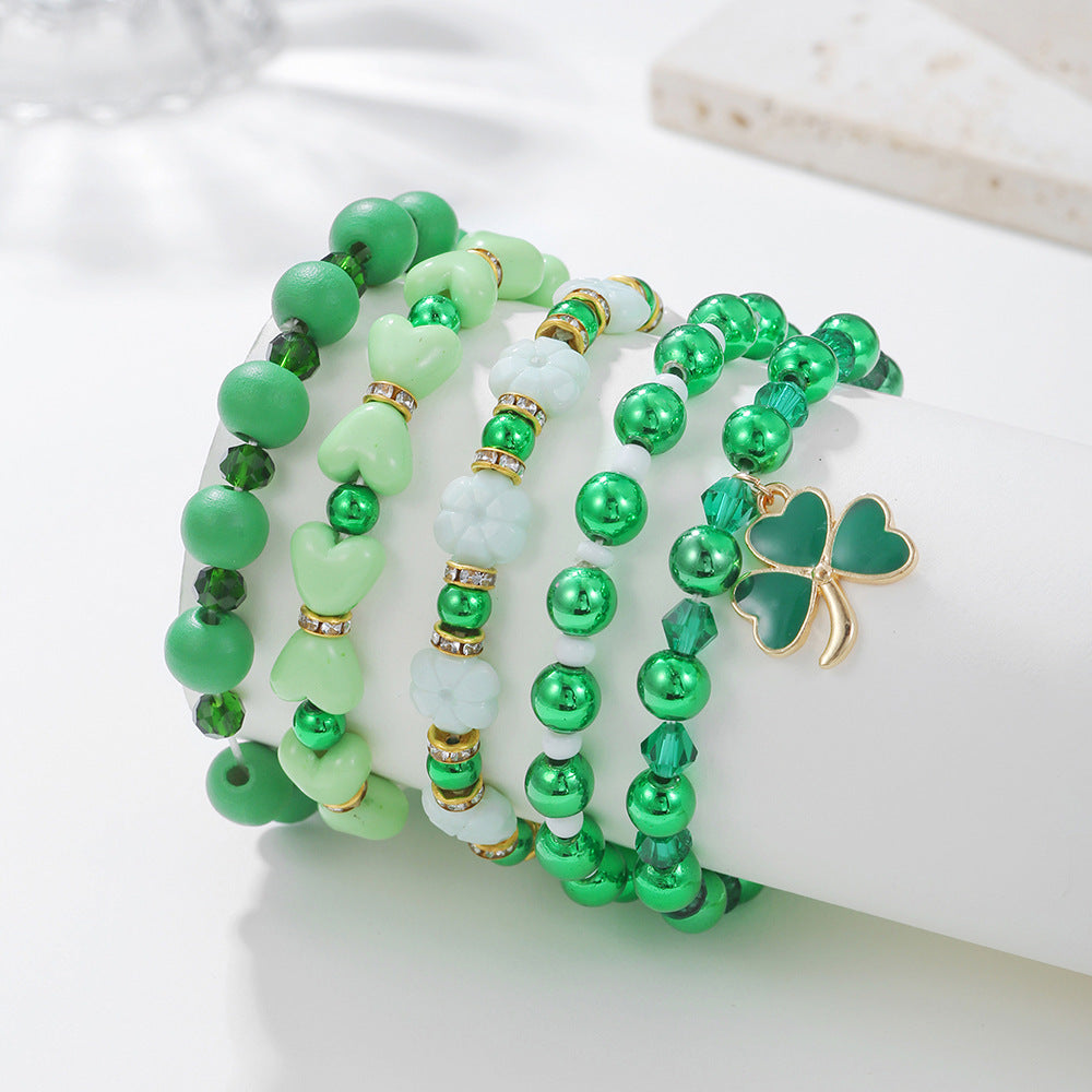 Wholesale 50PCS  St. Patrick's Day Shamrock Pendant Polymer Clay Resin Bracelet Set