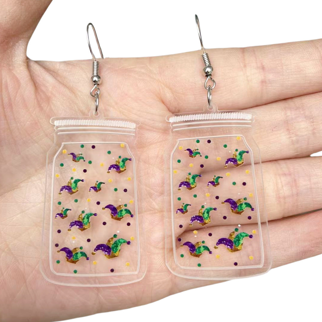 Wholesale 2PCS/Pack Acrylic Small Bottle Printed Earrings Clown Hat Lobster Lips Mask Carnival Party Earrings