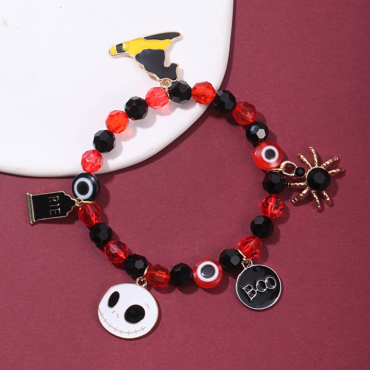 Wholesale Halloween Horror Skull Orange Bat Pumpkin Pendant Elastic Bracelet