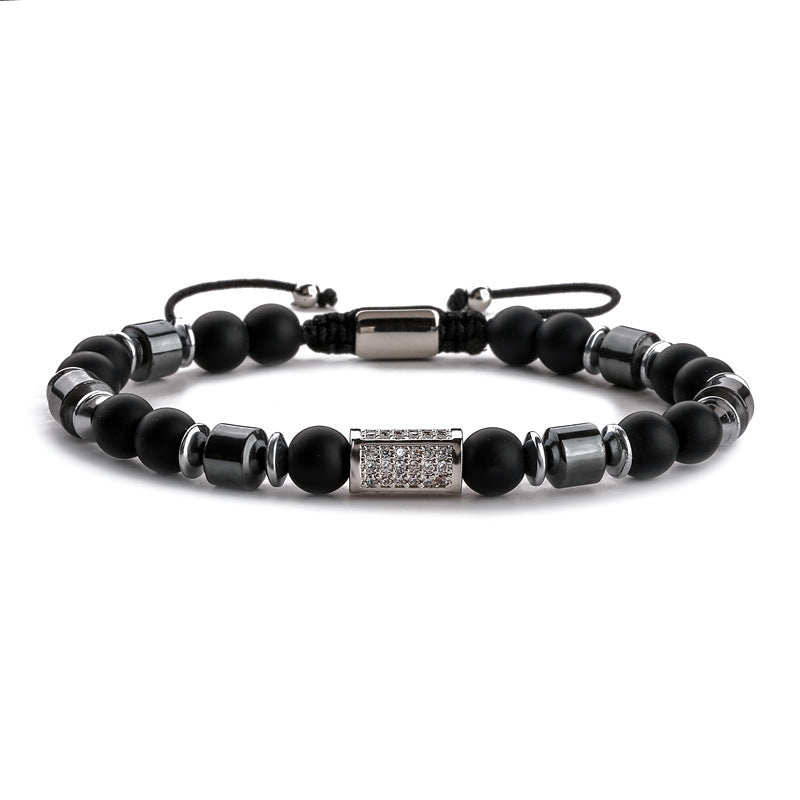 Wholesale Frosted Stone Micro Diamond Wheel Bead Spacer Men's Bracelet