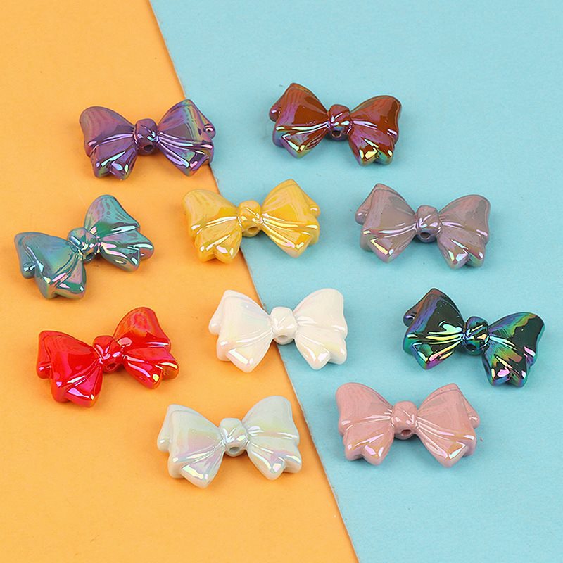 Wholesale 2PCS Acrylic Color Plated Double-sided Three-dimensional Bow Beads