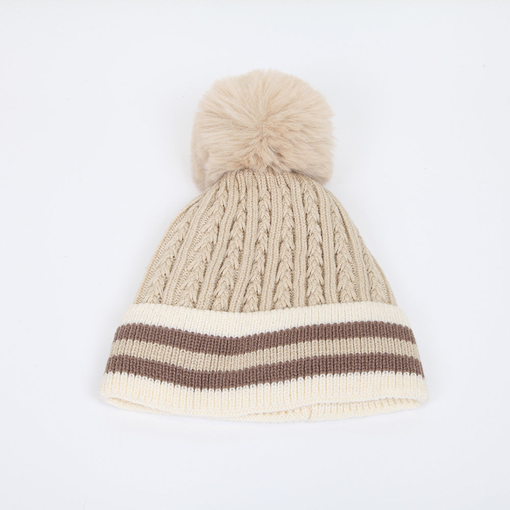 Wholesale Wool Ball Knitted Hat Solid Color Striped Edge Wool Hat